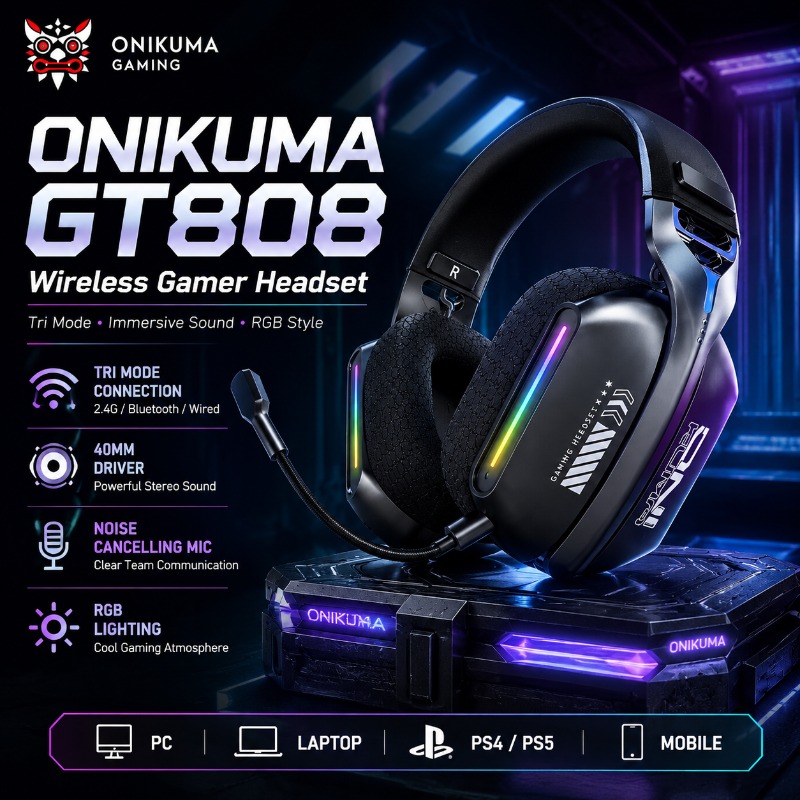 ONIKUMA GT808 Wireless Gaming  - огляд і ціна Gaming Headset Rgb