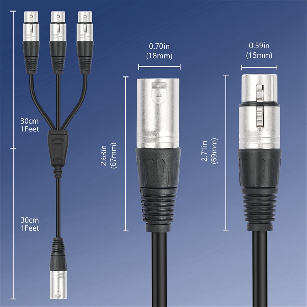 (PQWN) 3Pin XLR Male to 3 Fema - огляд і ціна Audio Splitter Y